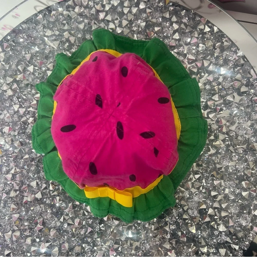 watermelon hat 🍉👒 baby 0-6 months pink black green yellow ribbon bow tie 🎀